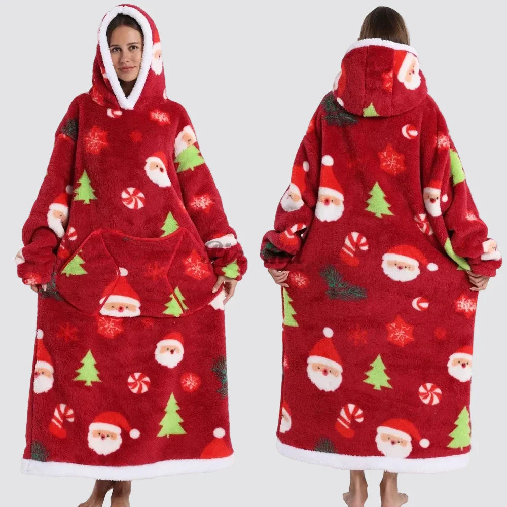 Oversized Wearable Blanket Hoodie, Giant Fleece Hooded Blanket for Adults, 31 Prints, Short and Long, Loungewear