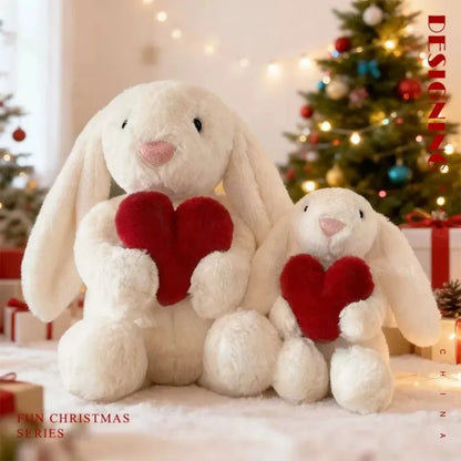 Long Ear Bunny Plush Doll 20/30CM Cute Holding Heart Soft Stuffed Rabbit Comfort Toy Easter Valentines Gift Kids