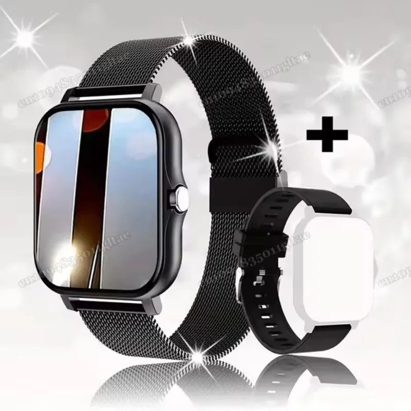 Black smartwatch with mesh band