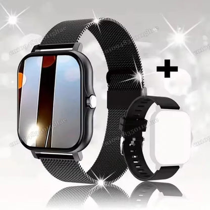 Black smartwatch with mesh band
