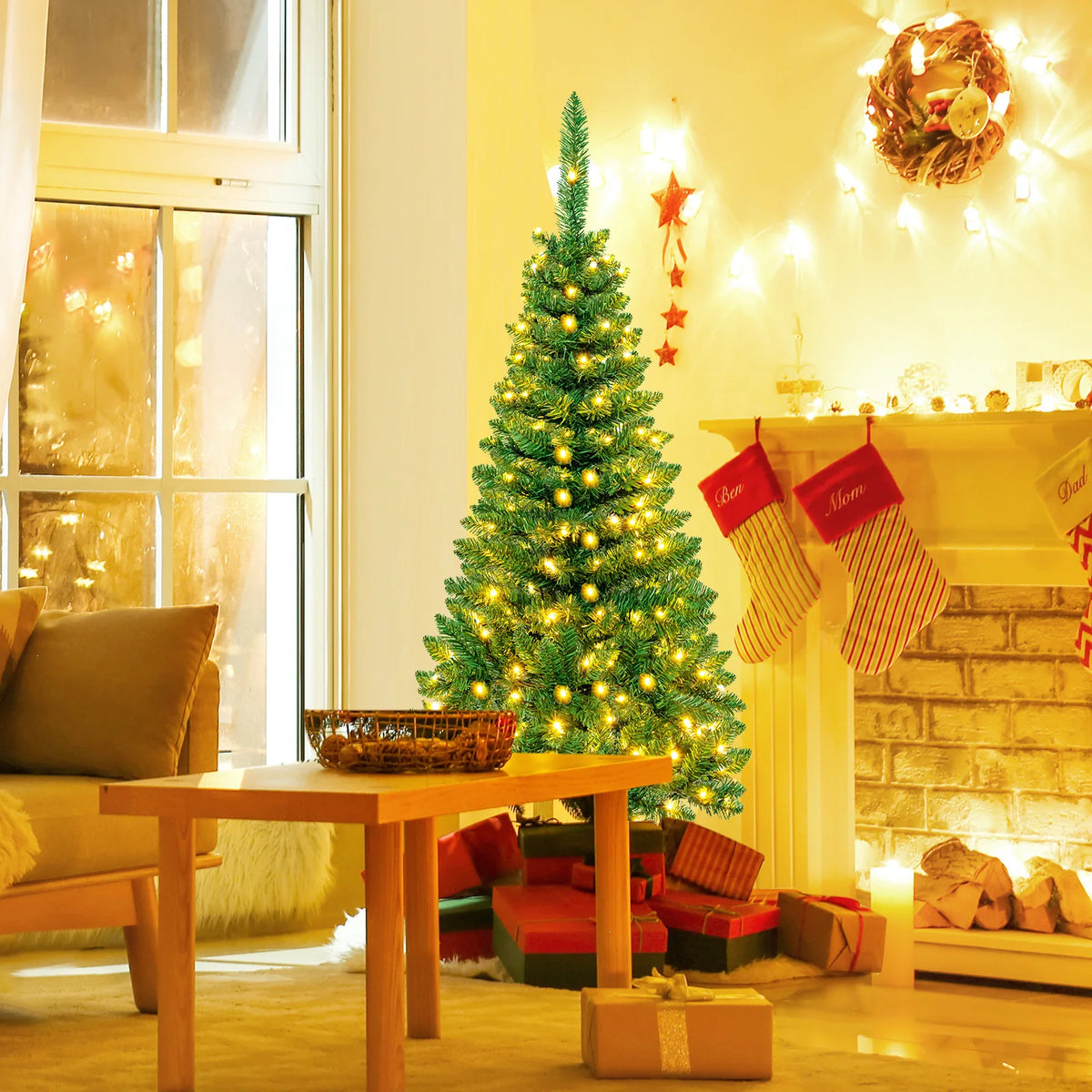 Pre-Lit Pencil Christmas Tree with Warm White LED Lights