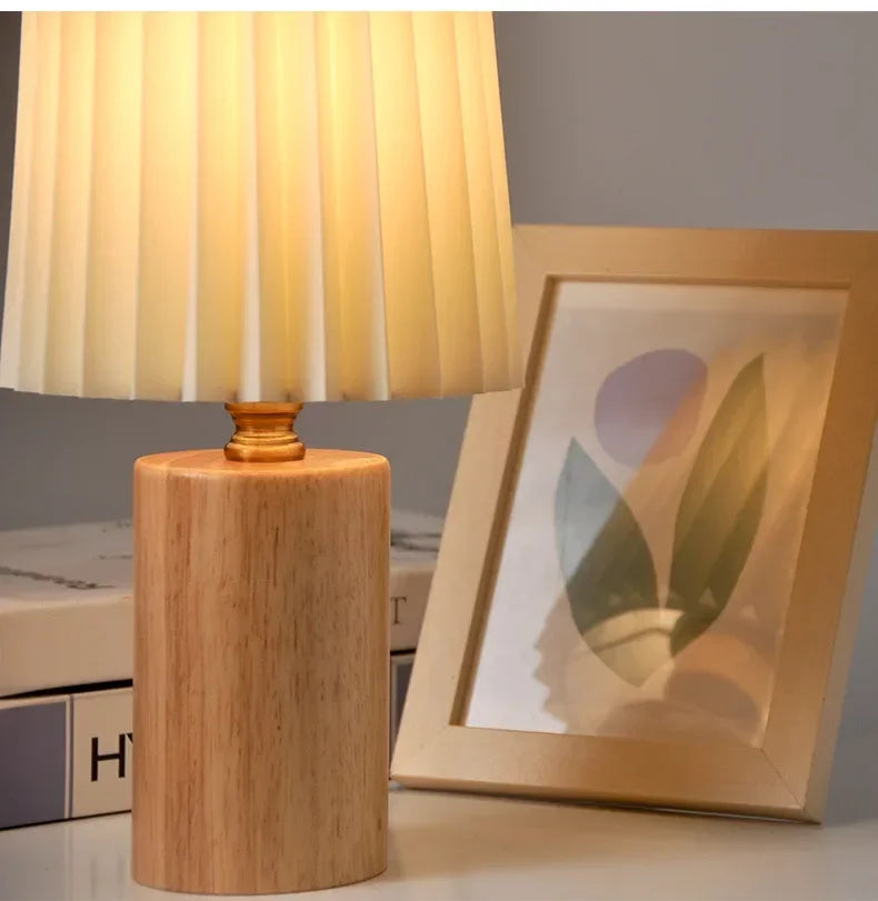 Pleated Shade Table Lamp with Wood Base