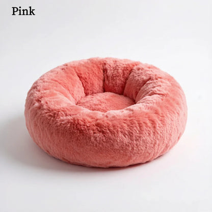 Pink plush donut pet bed