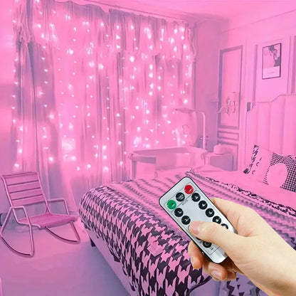 Pink curtain fairy lights