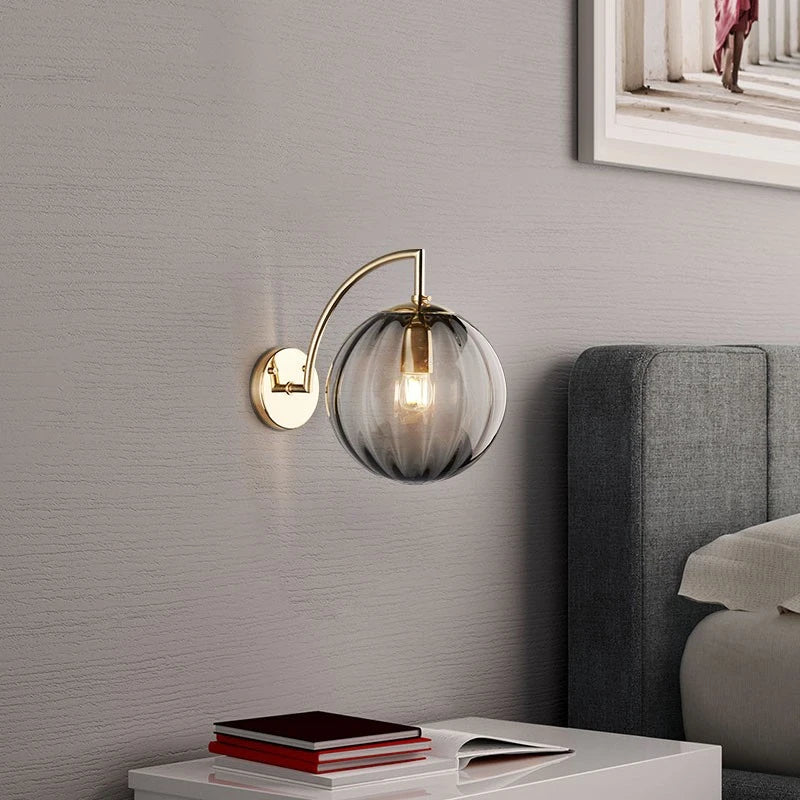 Brass-Tone & Tinted Glass Ball Wall Lamp