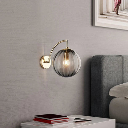 Brass-Tone & Tinted Glass Ball Wall Lamp