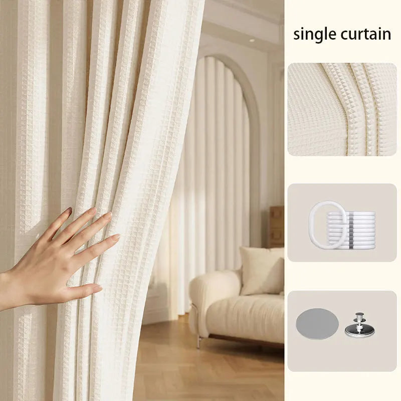 Waffle Weave Fabric Shower Curtain - Light Yellow