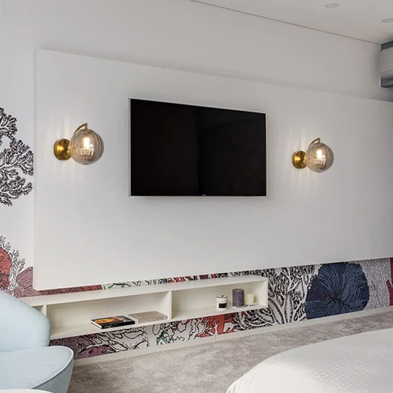 Brass-Tone & Tinted Glass Ball Wall Lamp