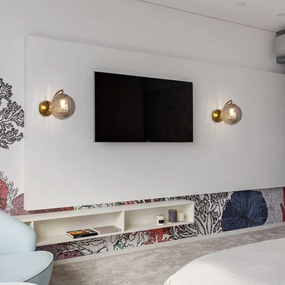 Brass-Tone & Tinted Glass Ball Wall Lamp