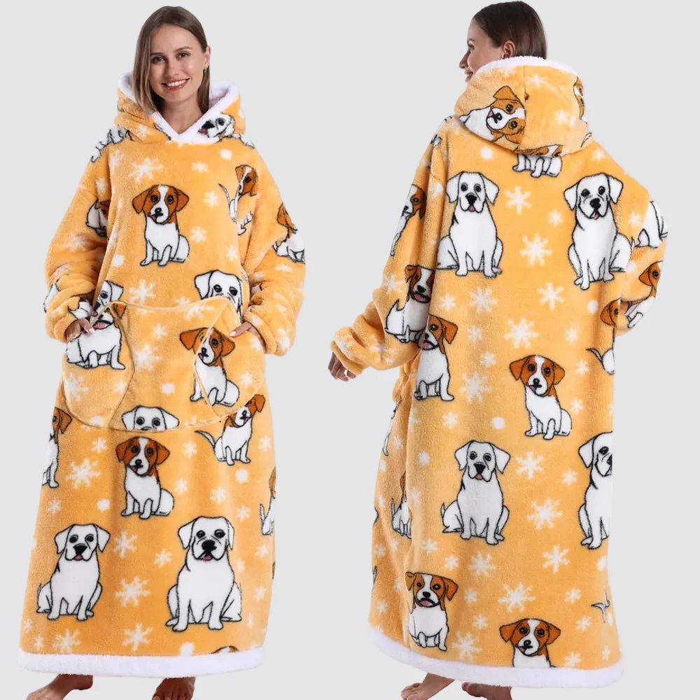 Oversized Wearable Blanket Hoodie, Giant Fleece Hooded Blanket for Adults, 31 Prints, Short and Long, Loungewear