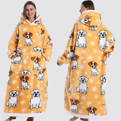 Oversized Wearable Blanket Hoodie, Giant Fleece Hooded Blanket for Adults, 31 Prints, Short and Long, Loungewear