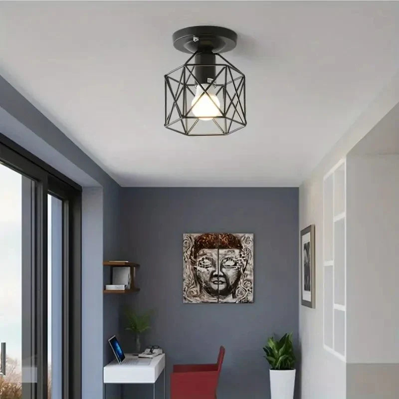Modern Gold Geometric Cage Ceiling Light