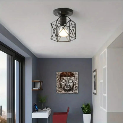 Modern Gold Geometric Cage Ceiling Light
