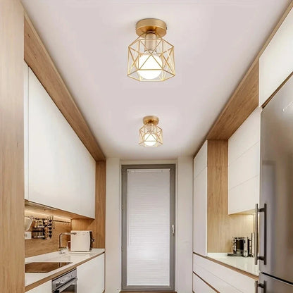Modern Gold Geometric Cage Ceiling Light