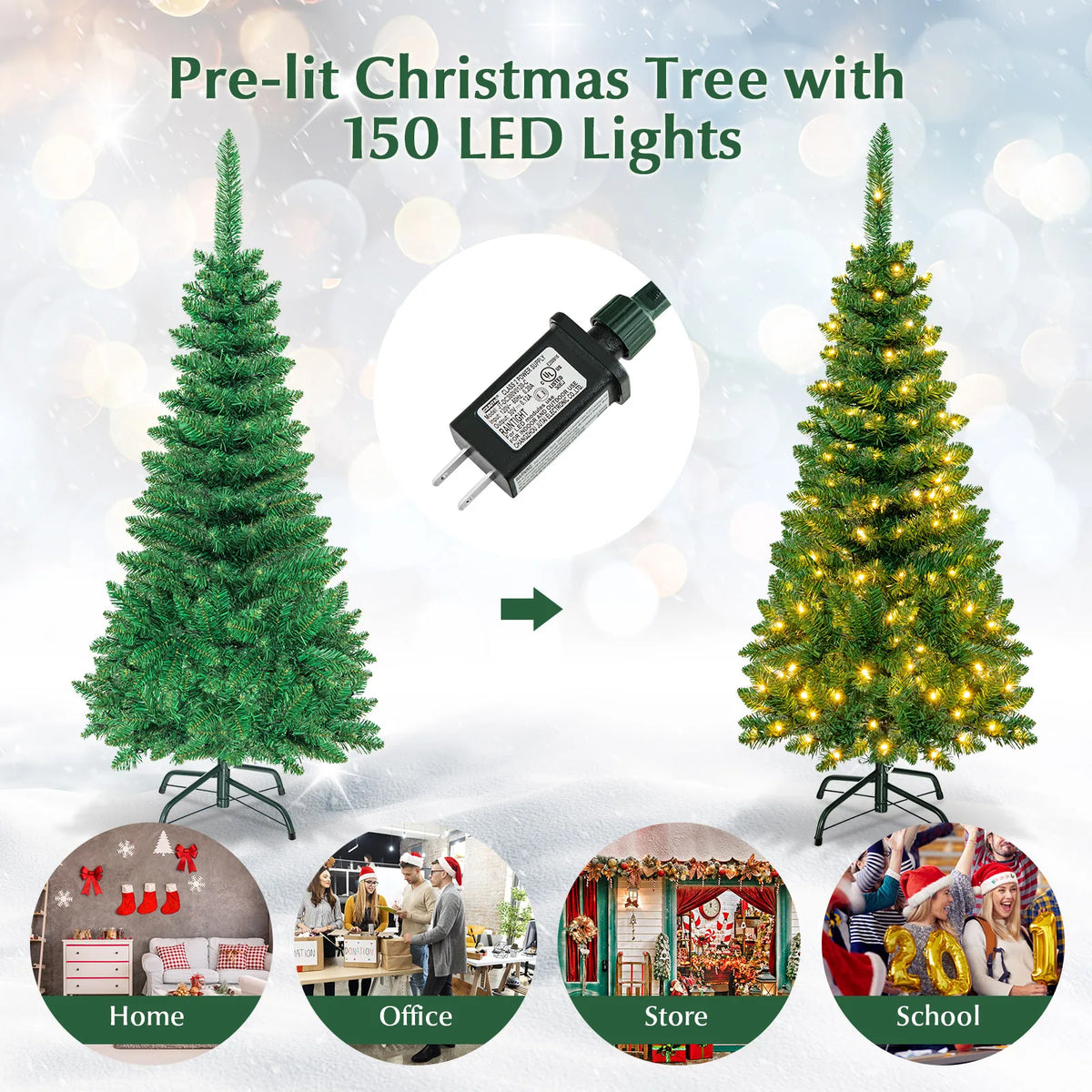 Pre-Lit Pencil Christmas Tree with Warm White LED Lights
