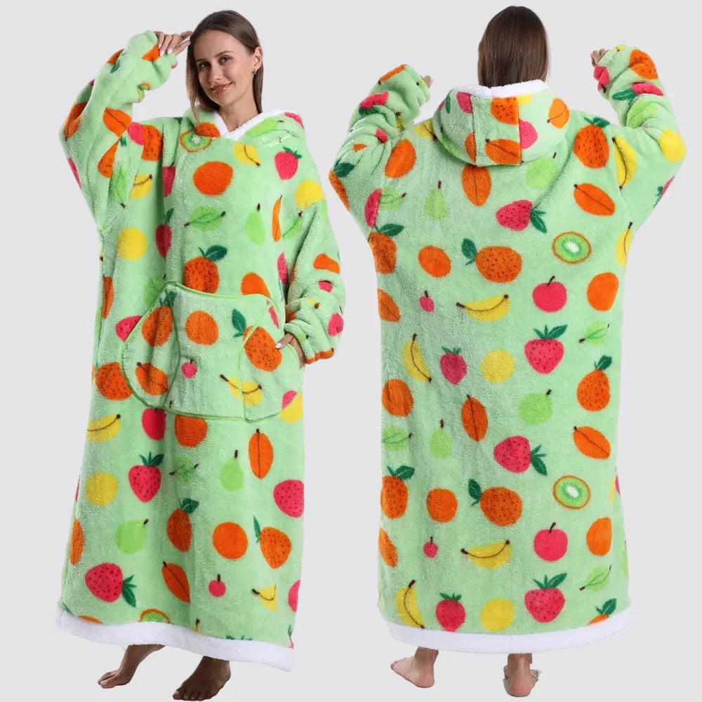 Oversized Wearable Blanket Hoodie, Giant Fleece Hooded Blanket for Adults, 31 Prints, Short and Long, Loungewear