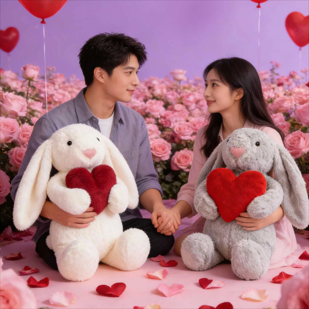 Long Ear Bunny Plush Doll 20/30CM Cute Holding Heart Soft Stuffed Rabbit Comfort Toy Easter Valentines Gift Kids