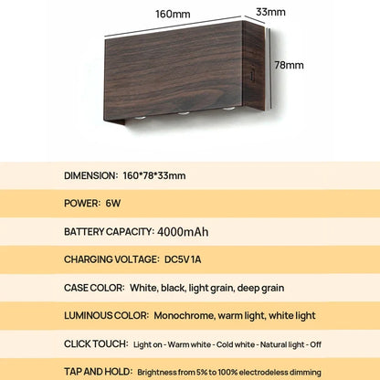 LumiBlock Rechargeable Wood-Grain Wall Lamp