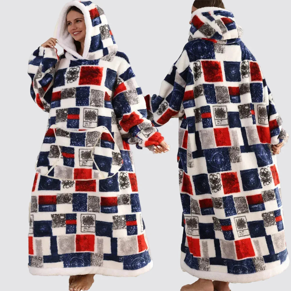 Oversized Wearable Blanket Hoodie, Giant Fleece Hooded Blanket for Adults, 31 Prints, Short and Long, Loungewear