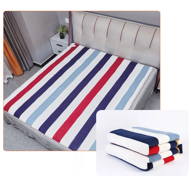 Stripe electric blanket on a bed