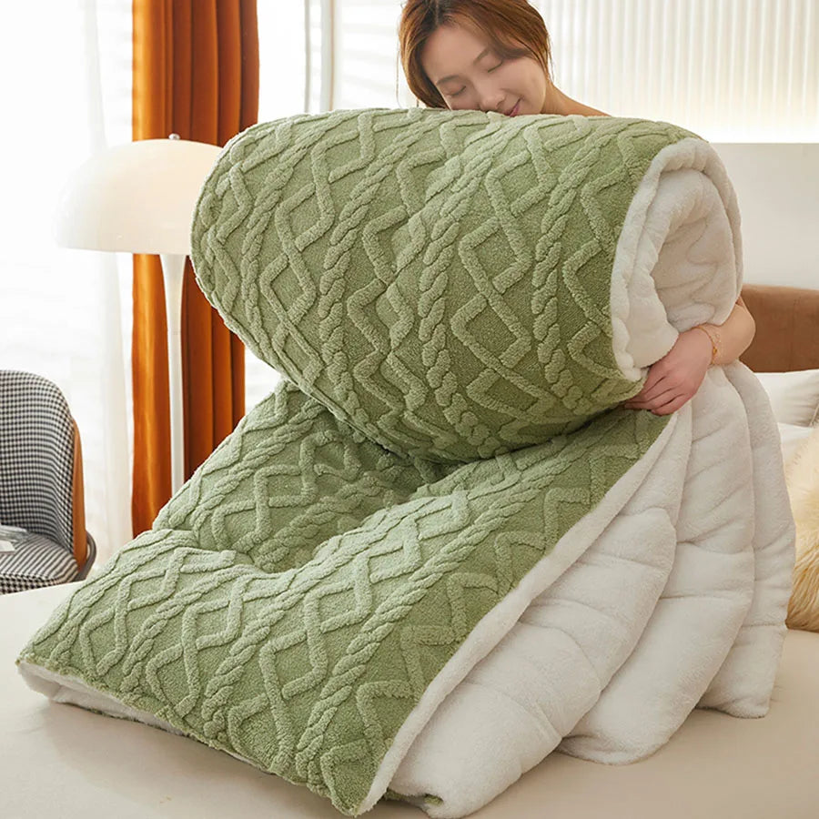 Thick Faux Lamb Fleece Weighted Comforter - Green