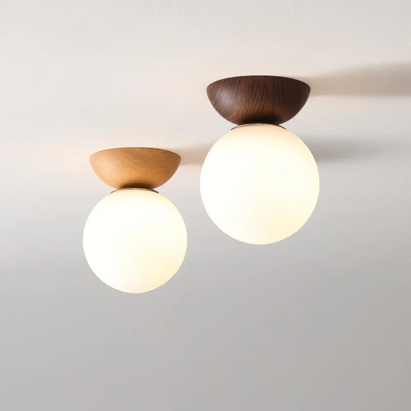 Nordic Glass Ball & Wood Ceiling Light