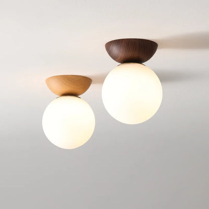 Nordic Glass Ball & Wood Ceiling Light