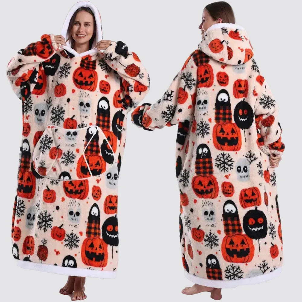 Oversized Wearable Blanket Hoodie, Giant Fleece Hooded Blanket for Adults, 31 Prints, Short and Long, Loungewear