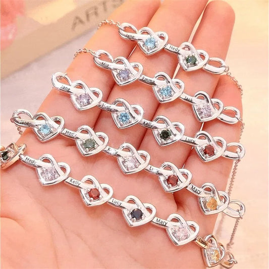 Personalised birthstone heart chain bracelet