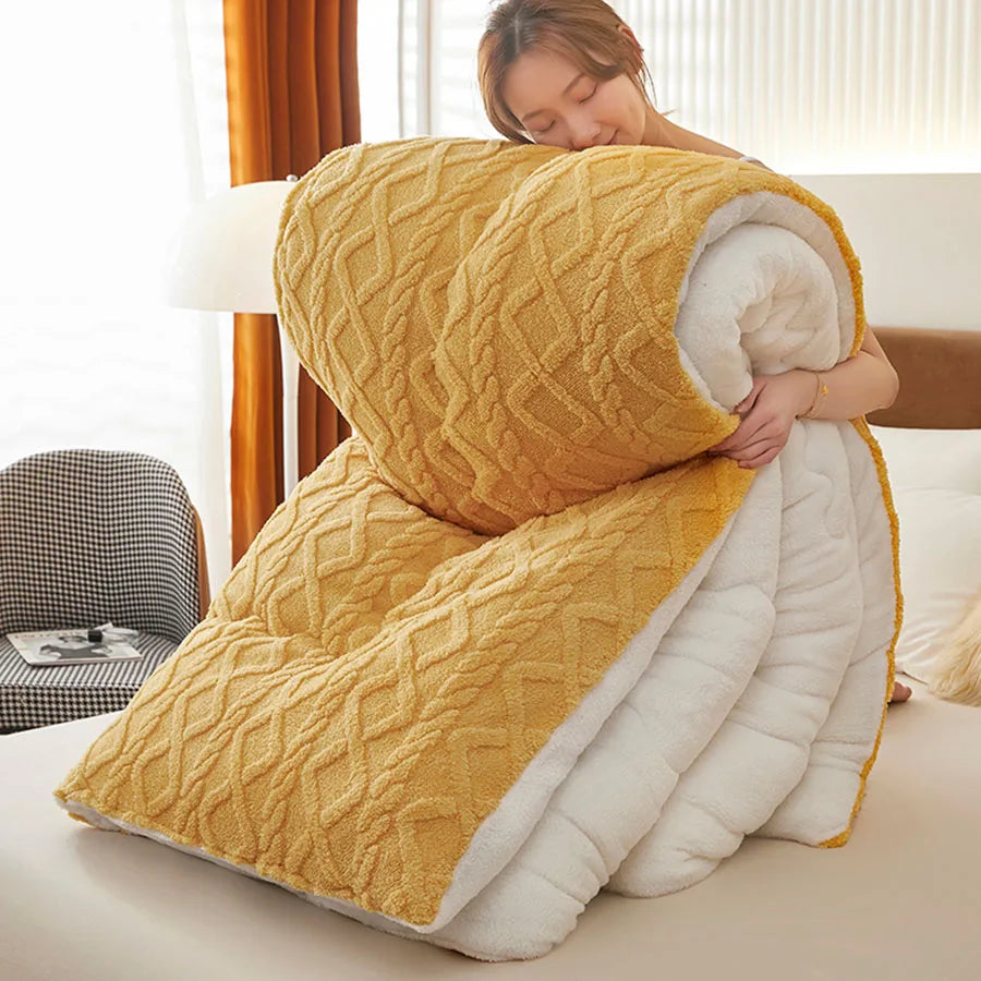 Thick Faux Lamb Fleece Weighted Comforter - Yellow