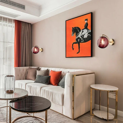 Brass-Tone & Tinted Glass Ball Wall Lamp