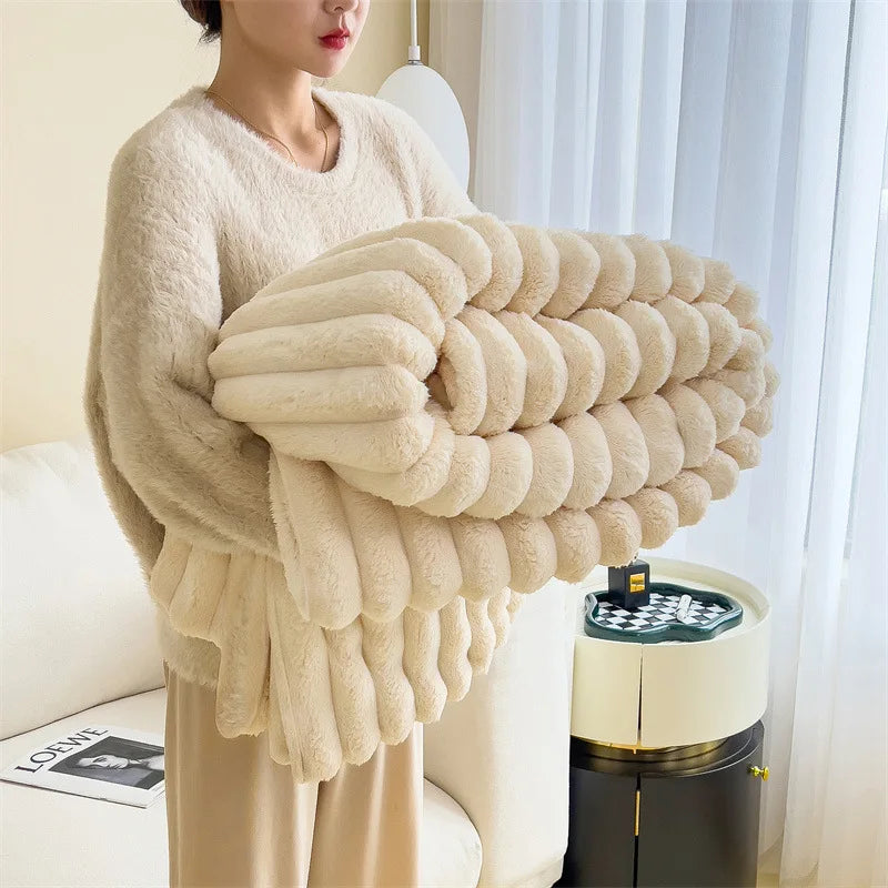 Luxury Faux Rabbit Fur Throw Blanket