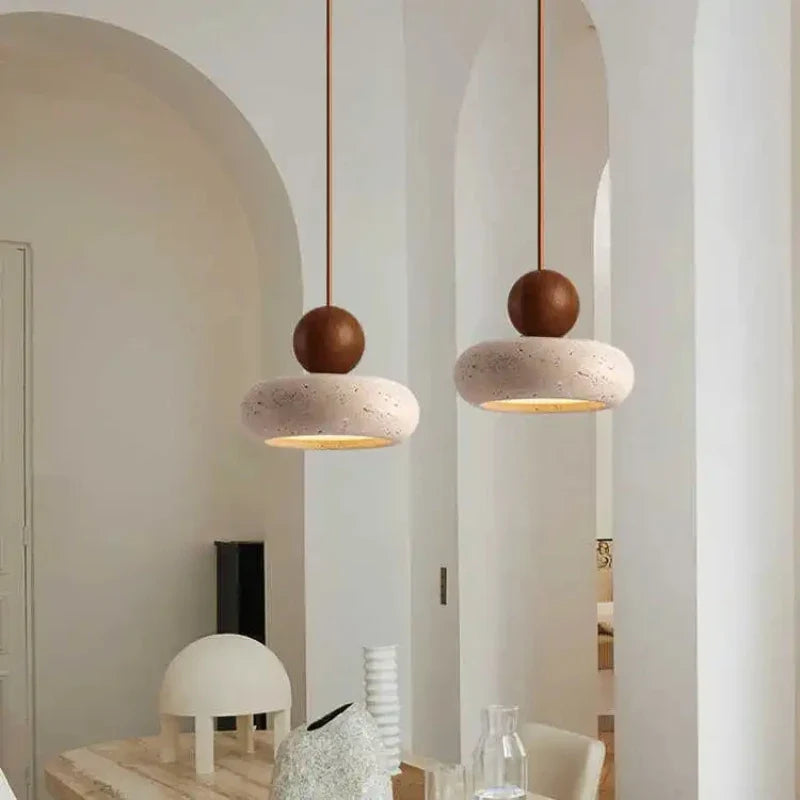 Natural Stone & Wood Minimalist Pendant
