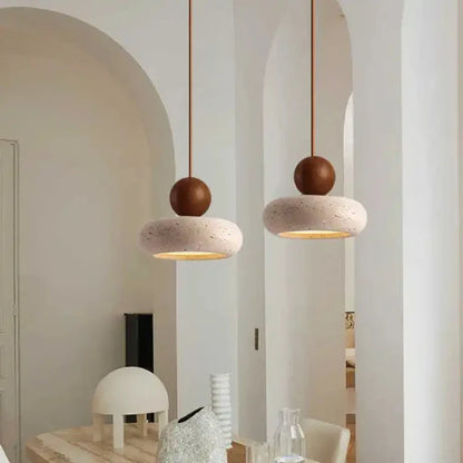 Natural Stone & Wood Minimalist Pendant