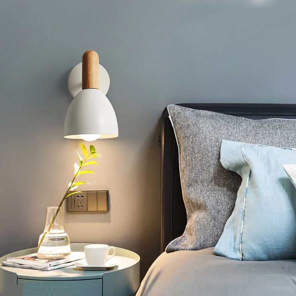 Nordic Adjustable Wooden Bedside Wall Lamp
