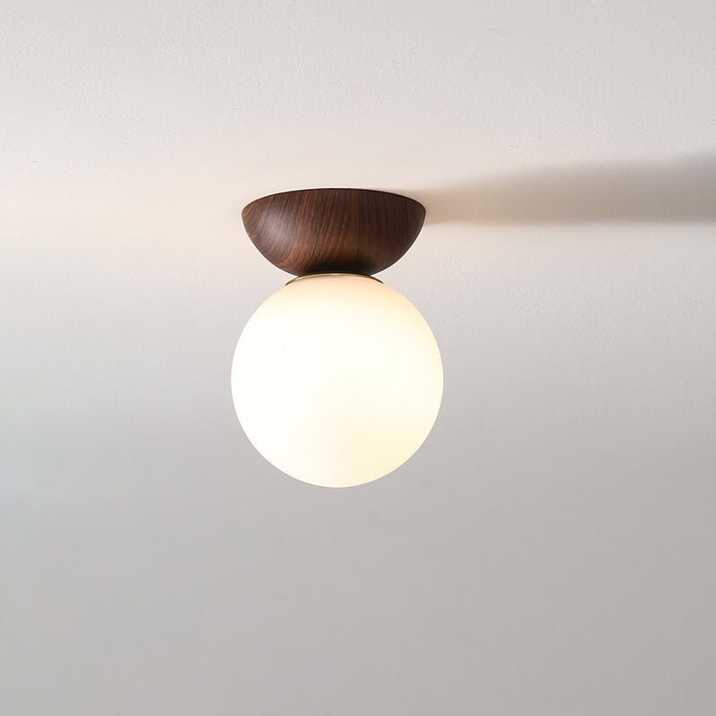 Japanese Wood & Glass Ceiling or Pendant Light