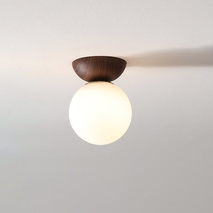 Japanese Wood & Glass Ceiling or Pendant Light