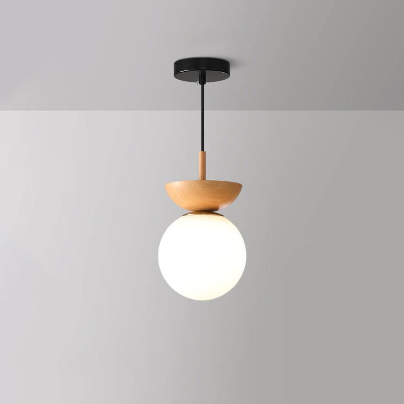 Japanese Wood & Glass Ceiling or Pendant Light