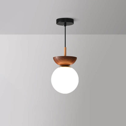 Japanese Wood & Glass Ceiling or Pendant Light