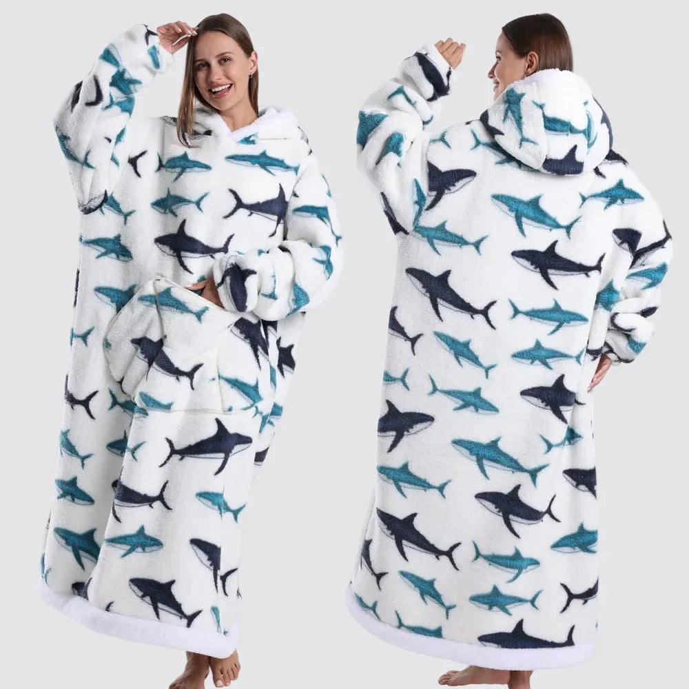 Oversized Wearable Blanket Hoodie, Giant Fleece Hooded Blanket for Adults, 31 Prints, Short and Long, Loungewear