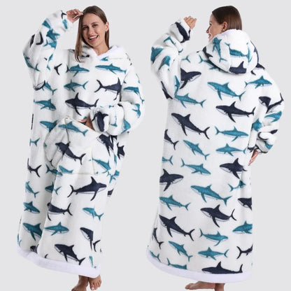 Oversized Wearable Blanket Hoodie, Giant Fleece Hooded Blanket for Adults, 31 Prints, Short and Long, Loungewear