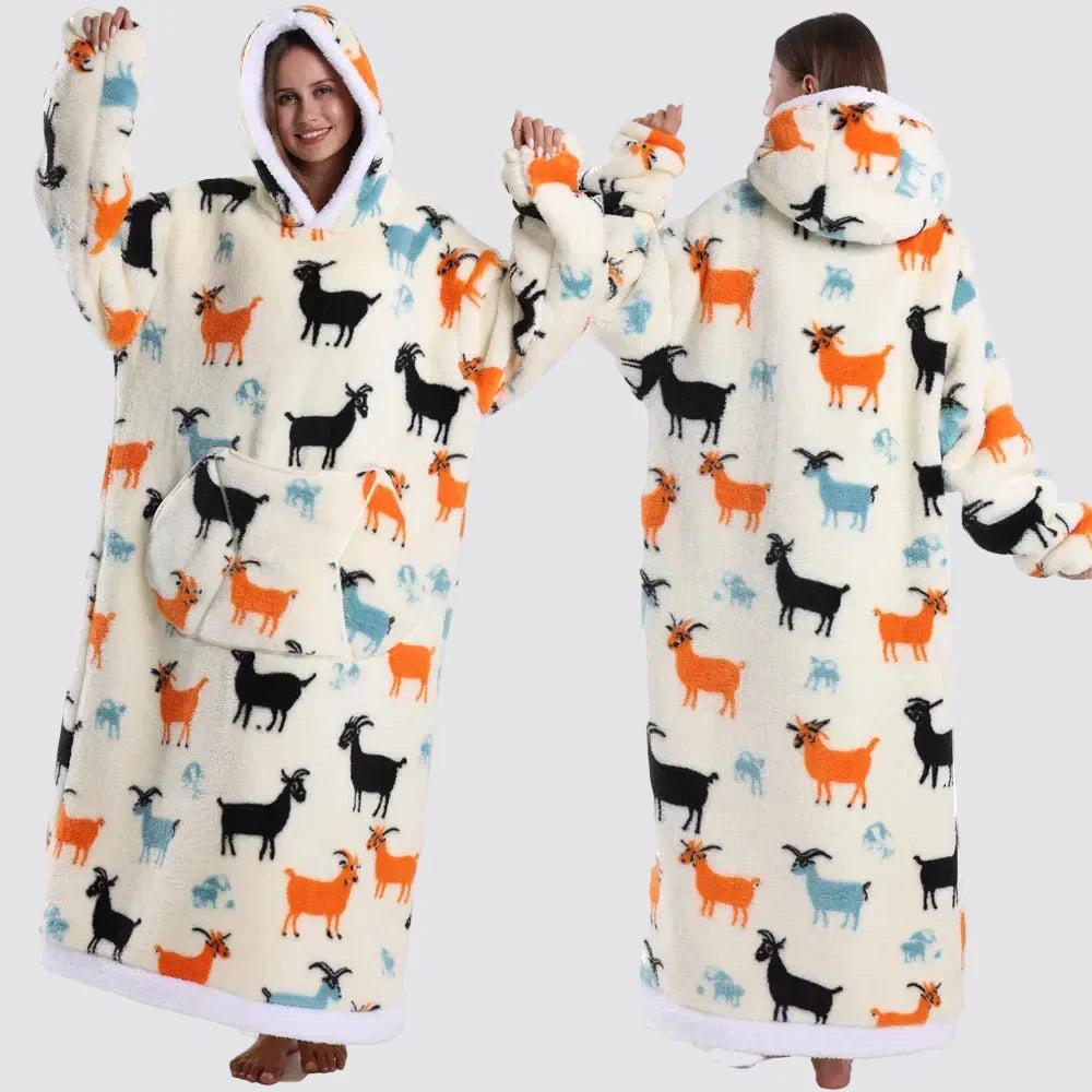 Oversized Wearable Blanket Hoodie, Giant Fleece Hooded Blanket for Adults, 31 Prints, Short and Long, Loungewear