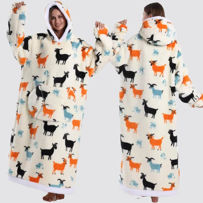 Oversized Wearable Blanket Hoodie, Giant Fleece Hooded Blanket for Adults, 31 Prints, Short and Long, Loungewear