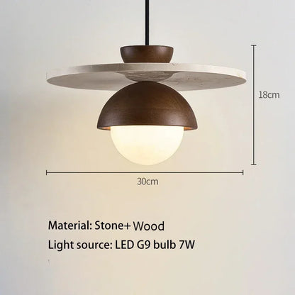 Walnut, Stone & Opal Glass Pendant Light