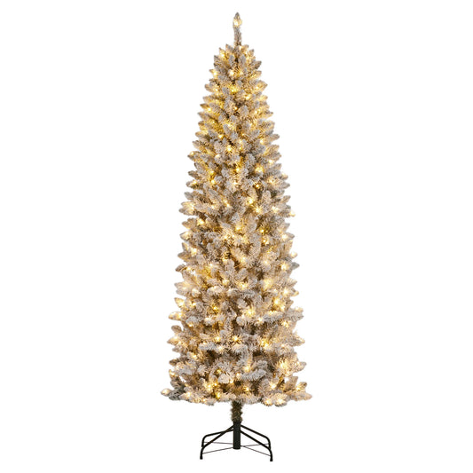Pre-Lit Snow Flocked Slim Pencil Christmas Tree