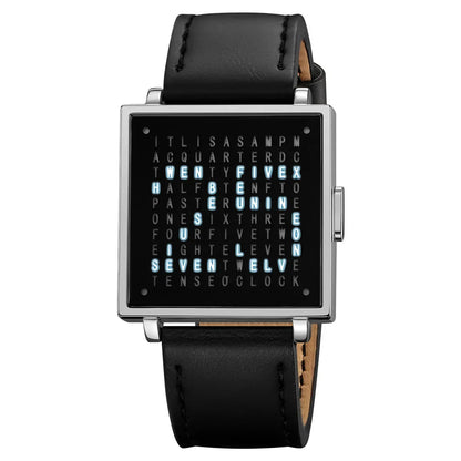 Silver digital watch with leather strap