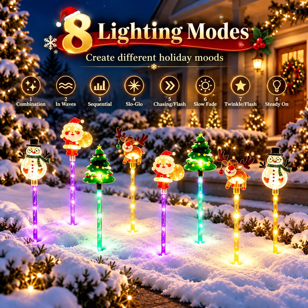 Solar Christmas stake lights with 8 lighting modes