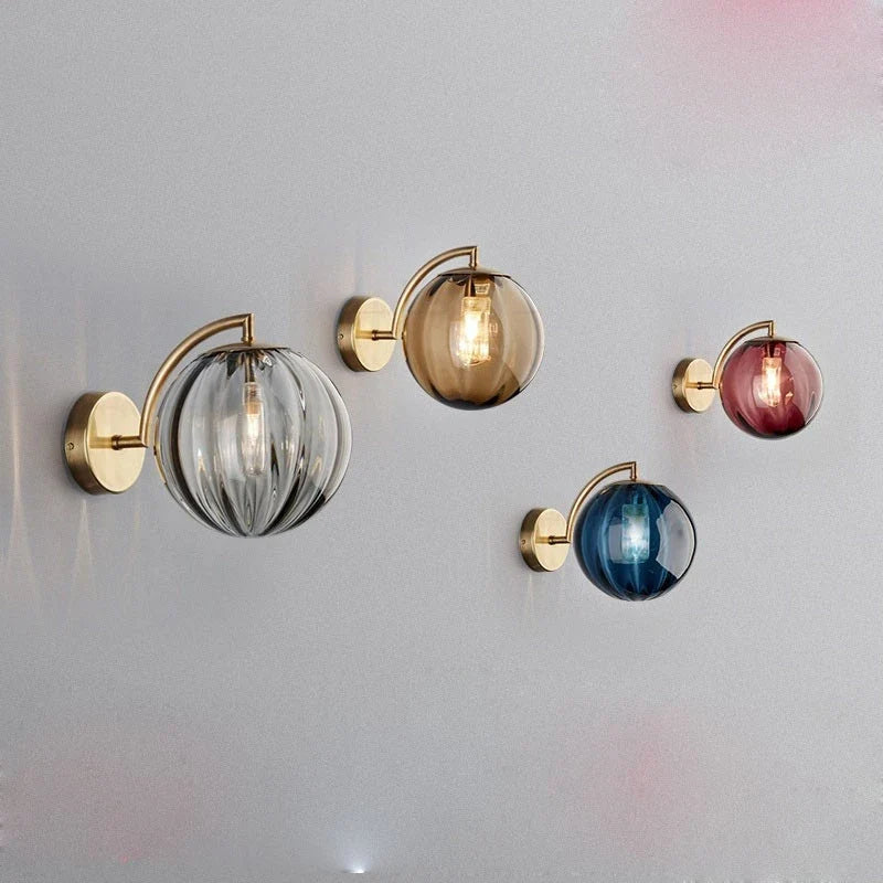 Brass-Tone & Tinted Glass Ball Wall Lamp