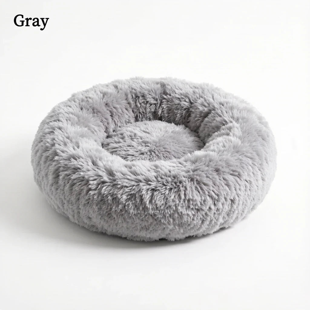 Gray plush donut pet bed