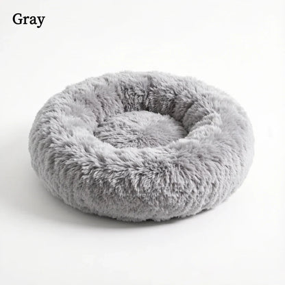 Gray plush donut pet bed